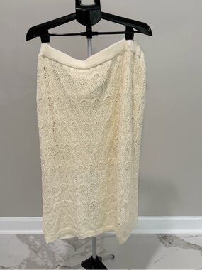 a new day Cream Crochet Knit Midi Skirt